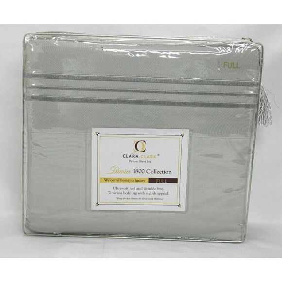 Clara Clark Full Size Sheets Premier 1800 Series Deep Pocket Silver Gray NWT - Picture 3 of 6